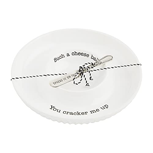 Mud Pie White Cheese Ball Dish Set - 9" Diameter, 5.5 Spreader