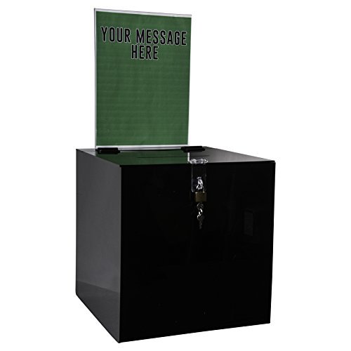 Black Acrylic Donation Box with Lock & Removable Sign Holder