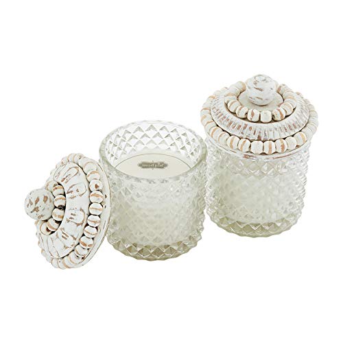 Large White Beaded Candle by Mud Pie