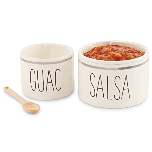 Mud Pie White Salsa and Guacamole Bowl Set with Spoon