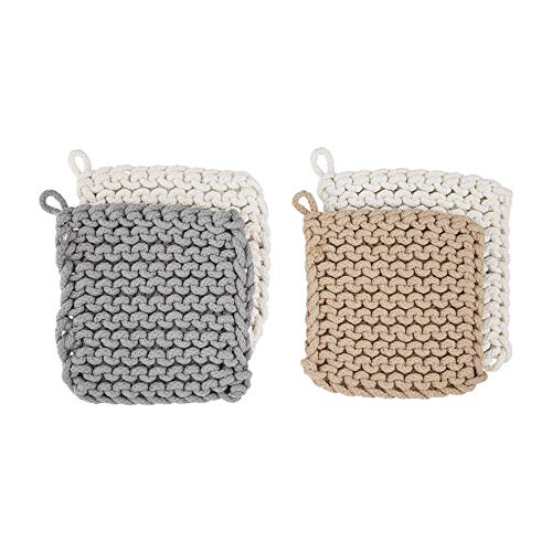 Mud Pie Gray & White Crochet Pot Holders Set of 2